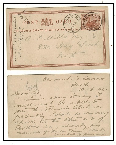 WESTERN AUSTRALIA - 1894 1/2d brown PSC used locally at NANNINE/W.A.  H&G 6.