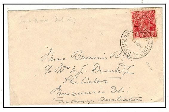 AUSTRALIA - 1930 2d rate cover to Sydney used at LORD HOWE ISLAND.