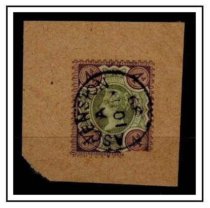 ASCENSION - 1889 use of GB 4d green and brown (fault) on piece cancelled ASCENSION.  SG Z13.