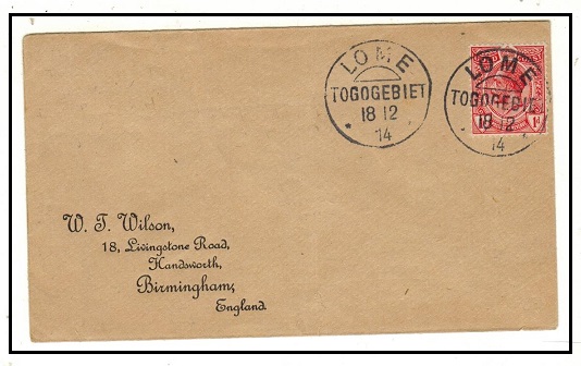 TOGO - 1914 1d rate (un-overprinted Gold Coast) cover to UK used at LOME/TOGO.