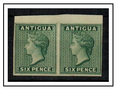 ANTIGUA - 1862 6d IMPERFORATE PLATE PROOF pair printed in yellowish green.