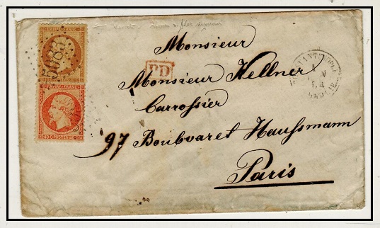 BRITISH LEVANT - 1864 50c rate cover to France used at 