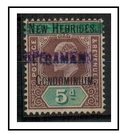 NEW HEBRIDES - 1908 5d (SG 7) unused no gum with SPECIMEN and ULTRAMAR handstamps.