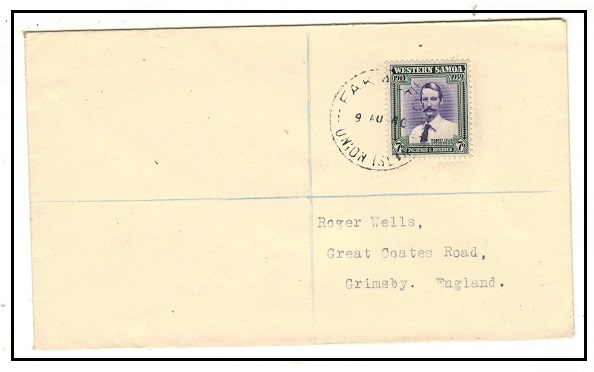 TOKELAU - 1940 7d rate registered cover to UK used at FAKAUFO/UNION ISLAND.