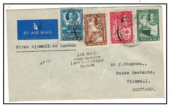 NIGERIA - 1936 first flight cover from Lagos to UK.