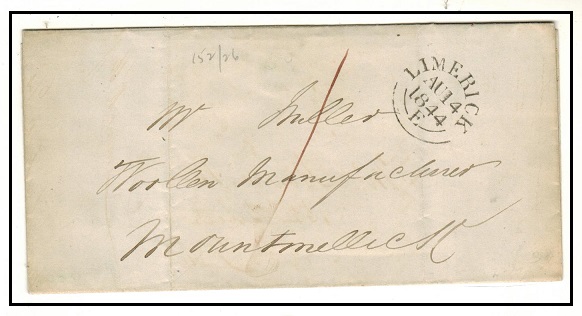 IRELAND - 1844 stampless local outer wrapper cancelled LIMERICK/E double arc cancel.
