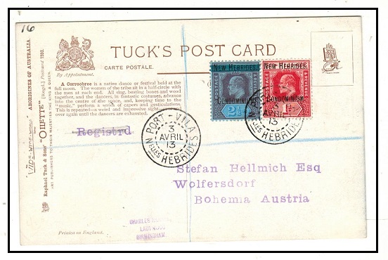 NEW HEBRIDES - 1913 3 1/2d rate postcard use to Austria used at PORT VILA.