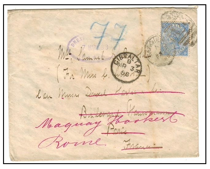 MOROCCO AGENCIES - 1888 2 1/2d rate cover to France used at TANGIER.