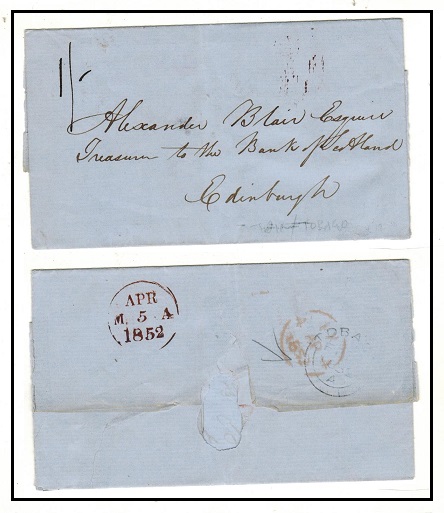 TOBAGO - 1852 stampless outer wrapper to UK rated 