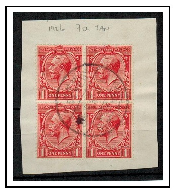 EGYPT - 1926 piece with GB 1d block of four used at ABBASSIA.