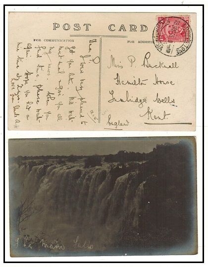 RHODESIA - 1915 1d rate postcard use to UK used at LIVINGSTONE/N.W.RHODESIA.