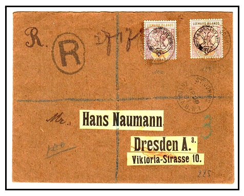 ANTIGUA - 1907 reg cover to Germany with Leeward Is 4d + 6d 