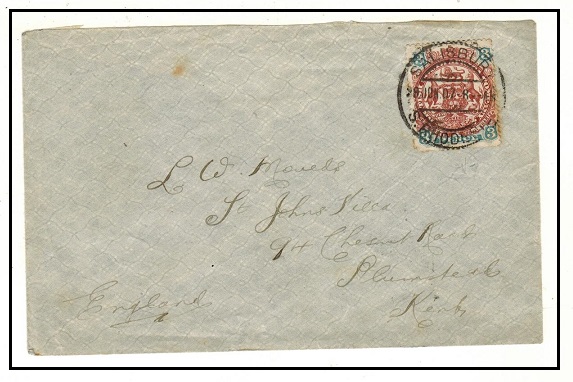 RHODESIA - 1907 3d rate cover to UK (ex reverse flap) used at SALISBURY/S.RHODESIA.