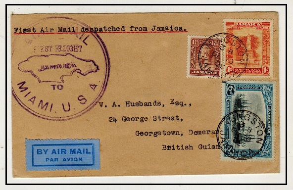 JAMAICA - 1930 first flight cover to British Guiana.