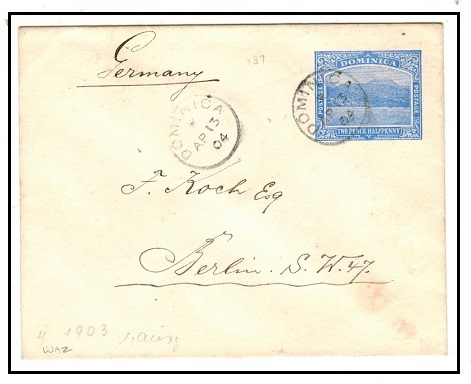 DOMINICA - 1904 use of 2 1/2d ultramarine PSE to Germany.  H&G 2.