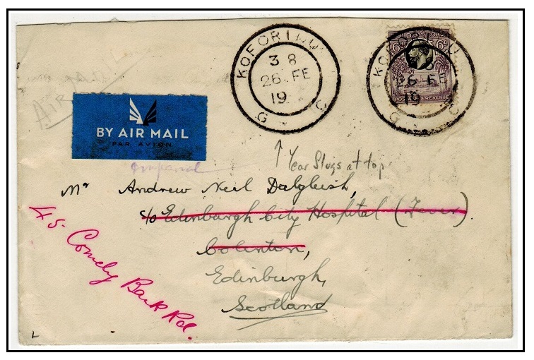 GOLD COAST - 1938 6d rate cover to UK used at KOFORIDUA.