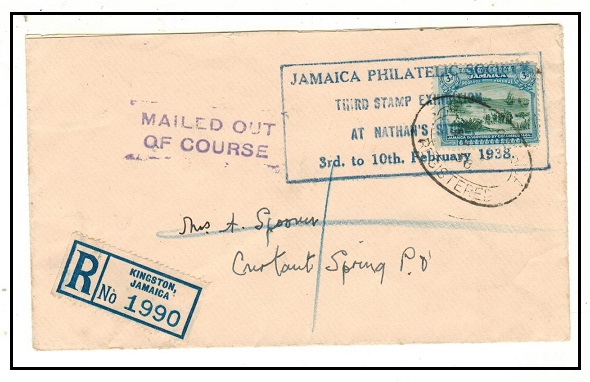 JAMAICA - 1938 JAMAICA PHILATELIC SOCIETY registered local cover 