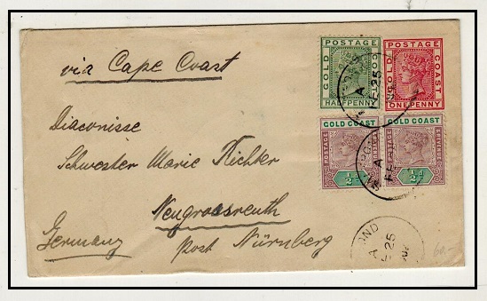 GOLD COAST - 1899 1d carmine PSE uprated to Germany used at SALTPOND.  H&G 1.