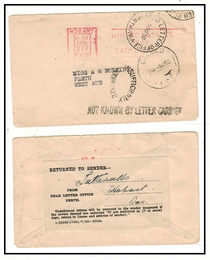AUSTRALIA - 1950 local DEAD LETTER OFFICE cover with RETURNED TO SENDER label.