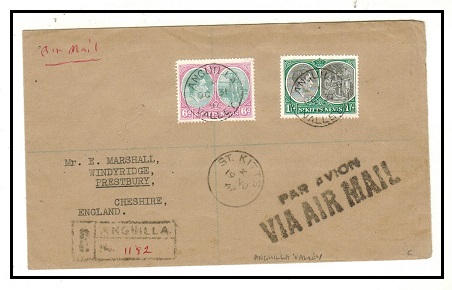 ANGUILLA - 1947 1/6d rate registered cover to UK used at ANGUILLA VALLEY.