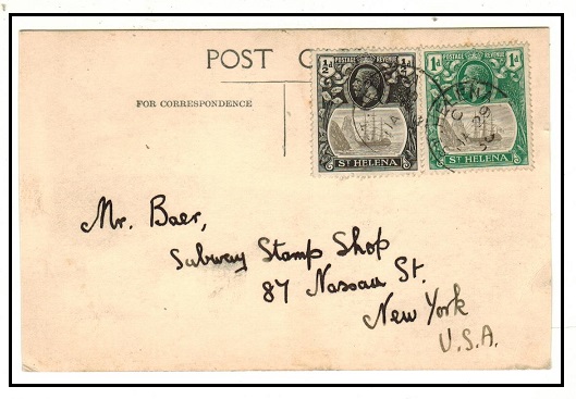 ST.HELENA - 1936 1 1/2d rate postcard use to USA.