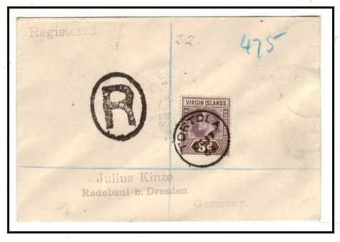 BRITISH VIRGIN ISLANDS - 1904 6d registered cover to Germany used at TORTOLA.