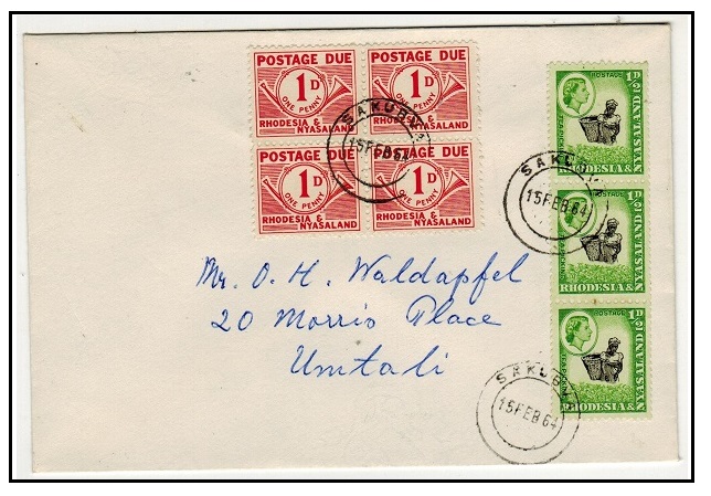 RHODESIA AND NYASALAND - 1964 cover used locally with 1d 