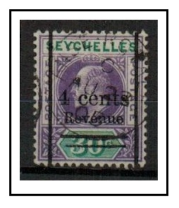SEYCHELLES - 1904 4c on 30c REVENUE adhesive cancelled ANSE ROYALE.