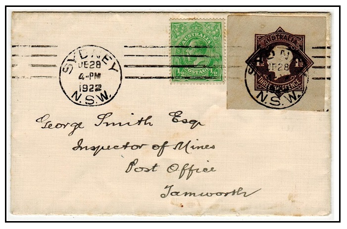 AUSTRALIA - 1922 use of 1 1/2d postal stationery 