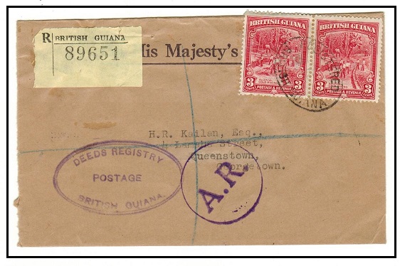 BRITISH GUIANA - 1940 (circa) registered local cover with rare 