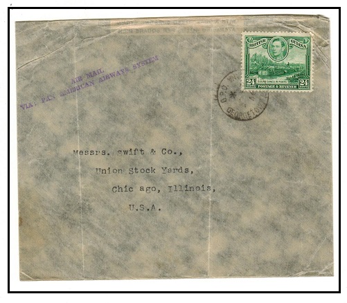 BRITISH GUIANA - 1946 25c rate cover to USA struck 