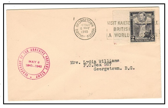 BRITISH GUIANA - 1940 2c rate local cover with red CENTENARY OF ADHESIVE POSTAGE STAMP strike.