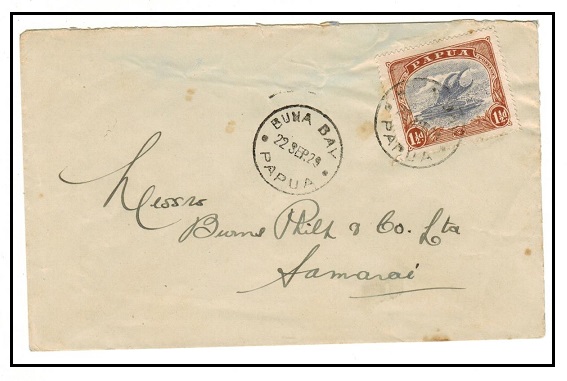 PAPUA - 1929 1 1/2d rate local commercial cover used at BUNA BAY.