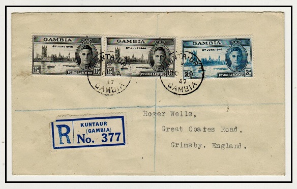 GAMBIA - 1947 registered cover to UK used at KUNTA-UR/GAMBIA.