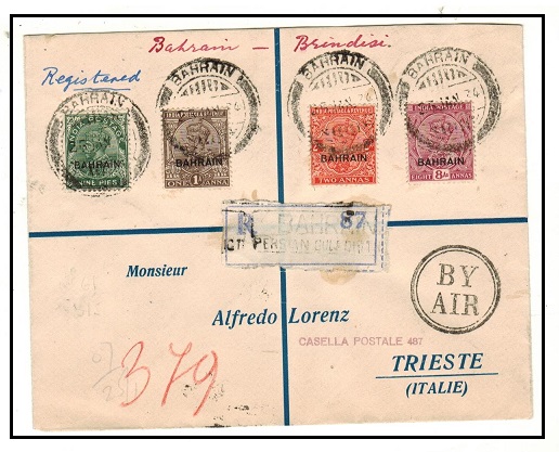 BAHRAIN - 1934 multi franked registered cover to Italy used at BAHRAIN.