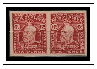 NEW ZEALAND - 1909 6d (SG type 52) IMPERFORATE PLATE PROOF pair printed in dull carmine.