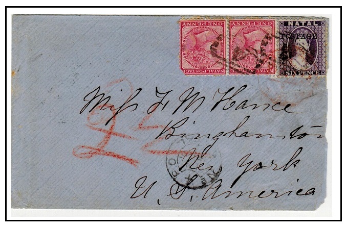 NATAL - 1879 8d rate cover to USA cancelled 