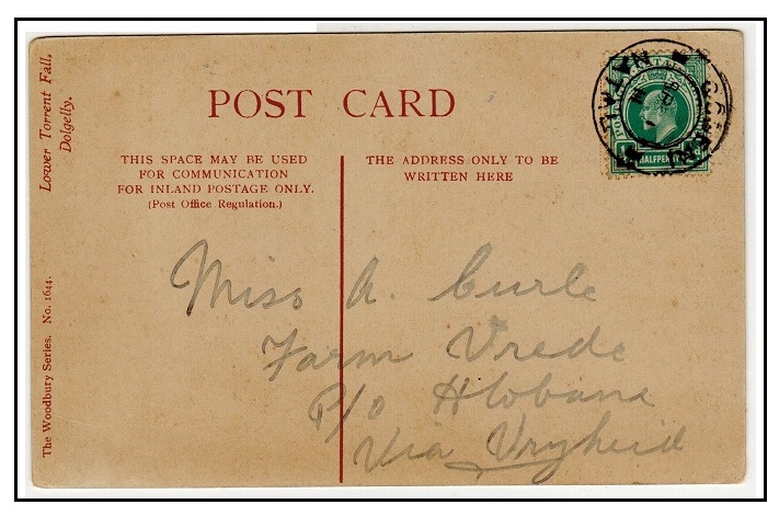 NATAL - 1911 1/2d rate local postcard use used at GOBENI.