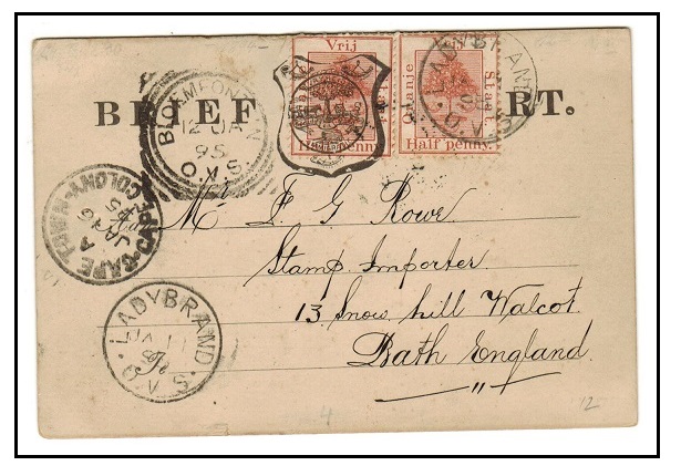 ORANGE FREE STATE - 1891 1/2d brown PSC uprated to UK used at LADYBRAND.  H&G 12.