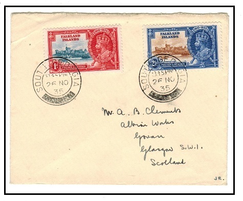 FALKLAND ISLANDS - 1935 3 1/2d rate cover to UK used at SOUTH GEORGIA.