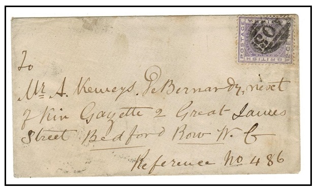 BRITISH GUIANA - 1877 12c rate cover to UK cancelled by 