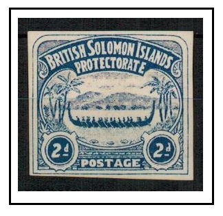 SOLOMON ISLANDS - 1907 2d un-official IMPERFORATE PLATE PROOF in indigo.