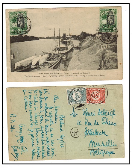 GAMBIA - 1926 underpaid postcard to Belgium with 
