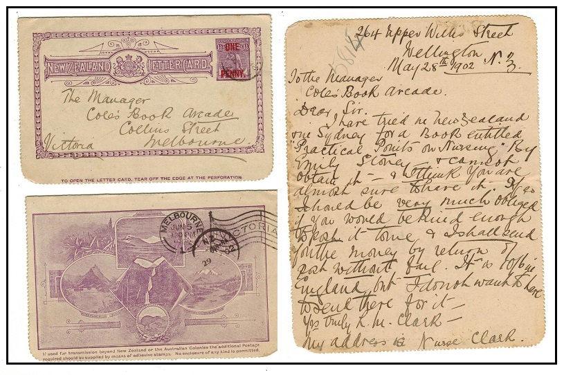 NEW ZEALAND - 1901 1d on 1 1/2d violet illustrated lettercard to Australia used at WELLINGTON.