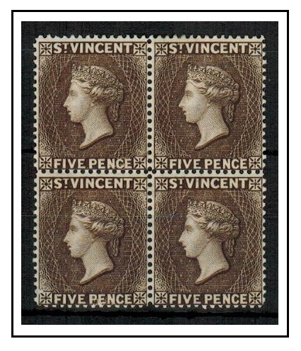 ST.VINCENT - 1887 5d sepia mint block of four.  SG 62.
