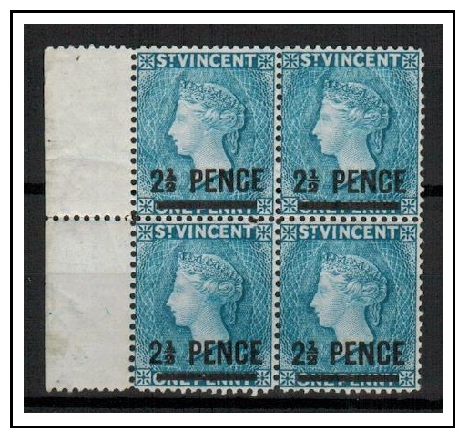 ST.VINCENT - 1893 2 1/2d on 1d blue mint block of four.  SG 55a.
