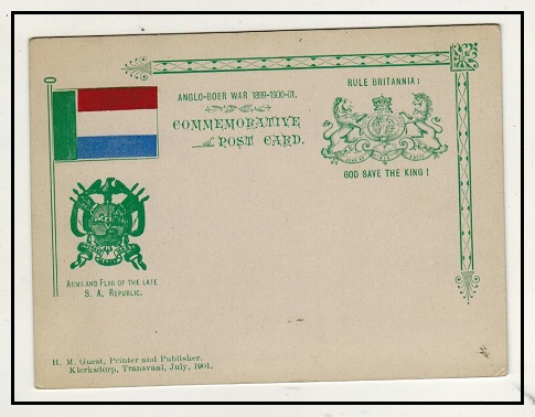 TRANSVAAL - 1901 ANGLO BOER WAR/RULE BRITANNIA private printed postcard depicting SA Republic.