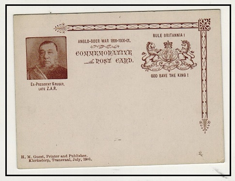 TRANSVAAL - 1901 ANGLO BOER WAR/RULE BRITANNIA private printed postcard depicting Kruger.