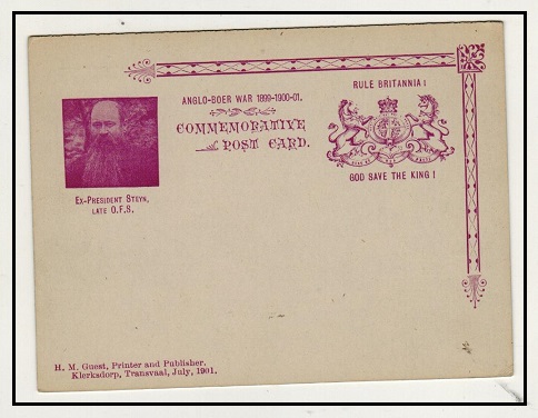 TRANSVAAL - 1901 ANGLO BOER WAR/RULE BRITANNIA private printed postcard depicting Steyn.