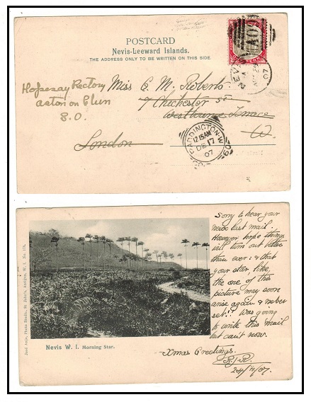 ST.KITTS - 1907 1d rate postcard to UK used at 
